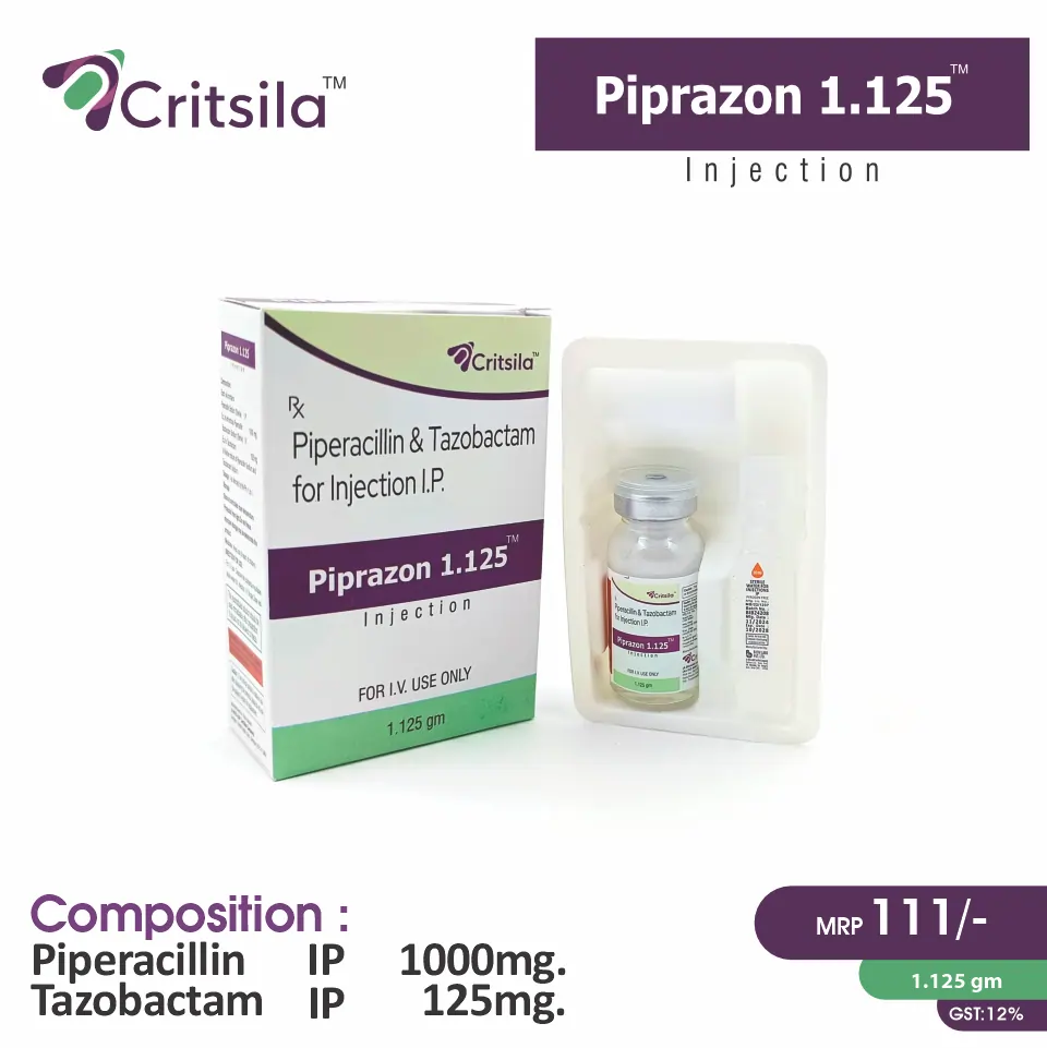 Piperacillin 1000mg + Tazobactam 125mg injection at the best price in PCD Pharma Franchise for bacterial infection treatment.